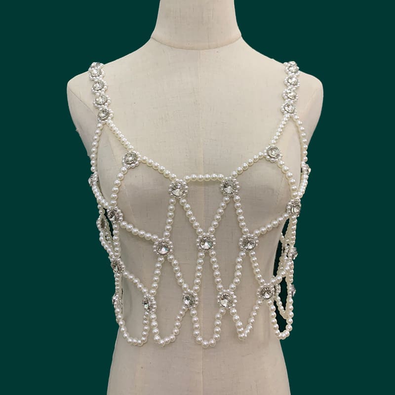 Luxurious Pearl Beaded Camisole - Handmade Fashion Piece