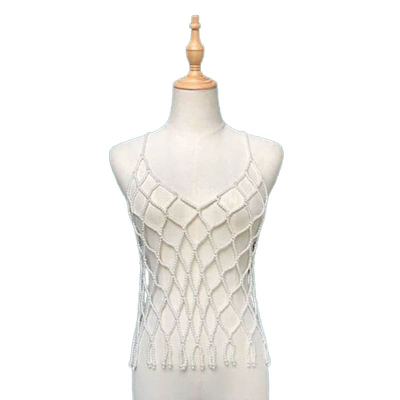 Luxury Handmade Pearl Bead Tank Top - Chic & Stylish