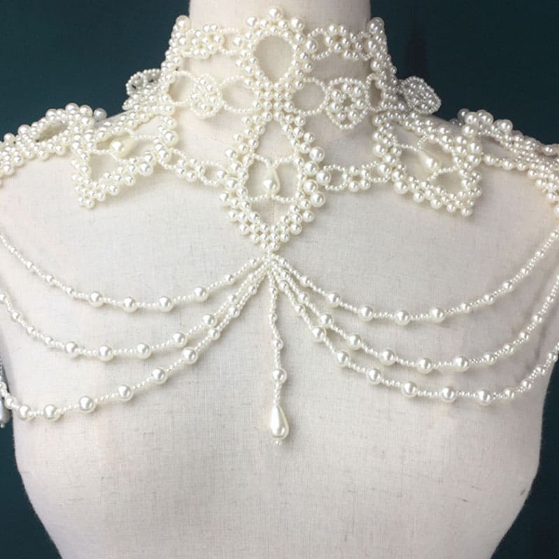 Luxurious Pearl Shawl Collar - Handcrafted Beauty